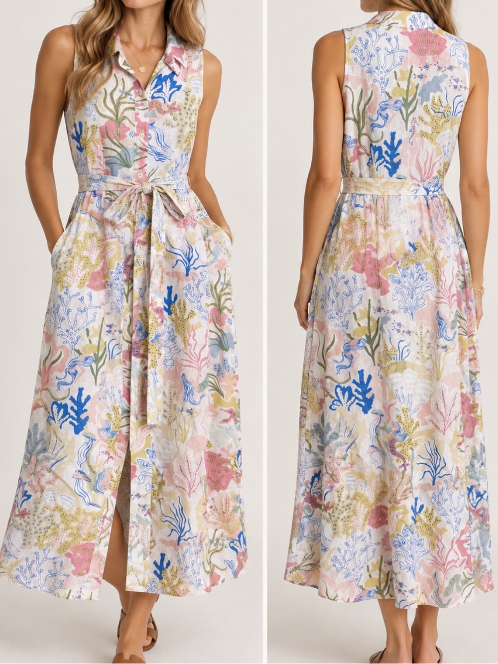 Spartina 449 Emeline Dress linen in Seafoam Mermaids M